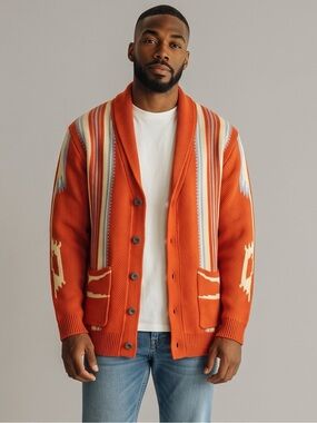 Southwestern Striped Shawl Collar Waffle Knit Men’s Size XXL Cardigan Sweater